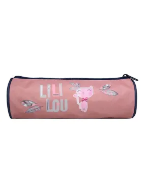 BAGTROTTER Trousse scolaire ronde Lili Lou Rose Plumes - Rose