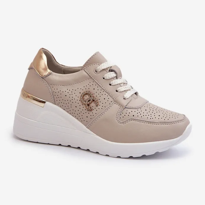 Baskets compensées en cuir pour femme Beige S.Barski LR810