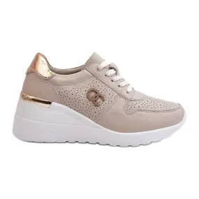 Baskets compensées en cuir pour femme Beige S.Barski LR810