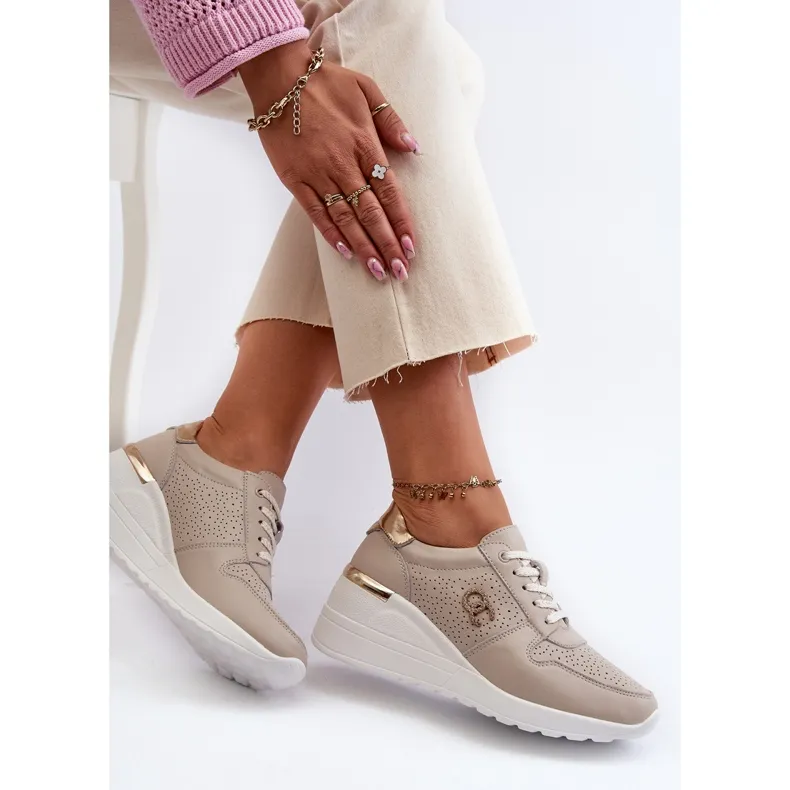 Baskets compensées en cuir pour femme Beige S.Barski LR810