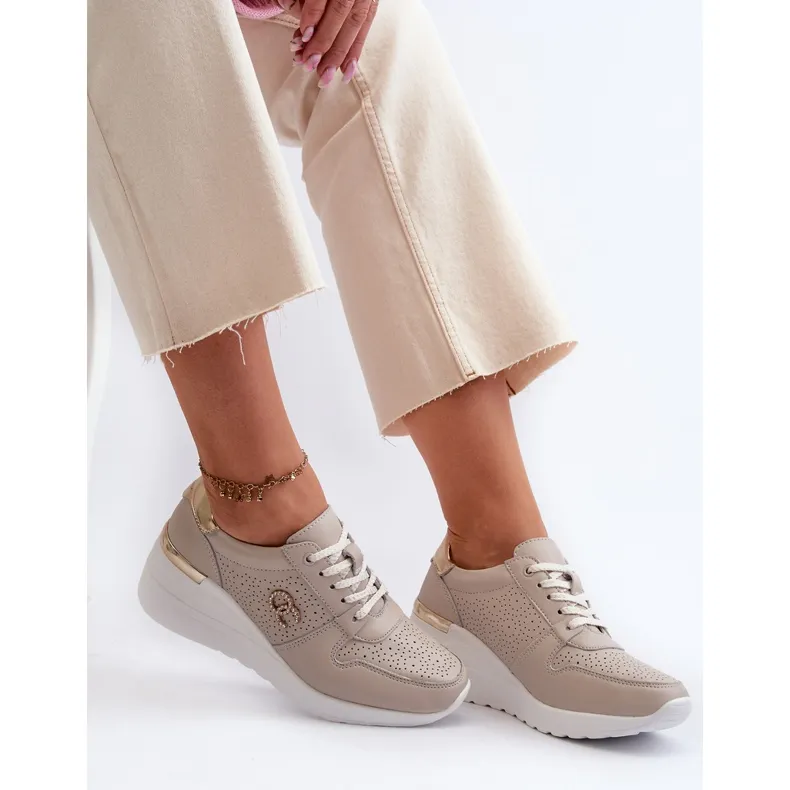 Baskets compensées en cuir pour femme Beige S.Barski LR810