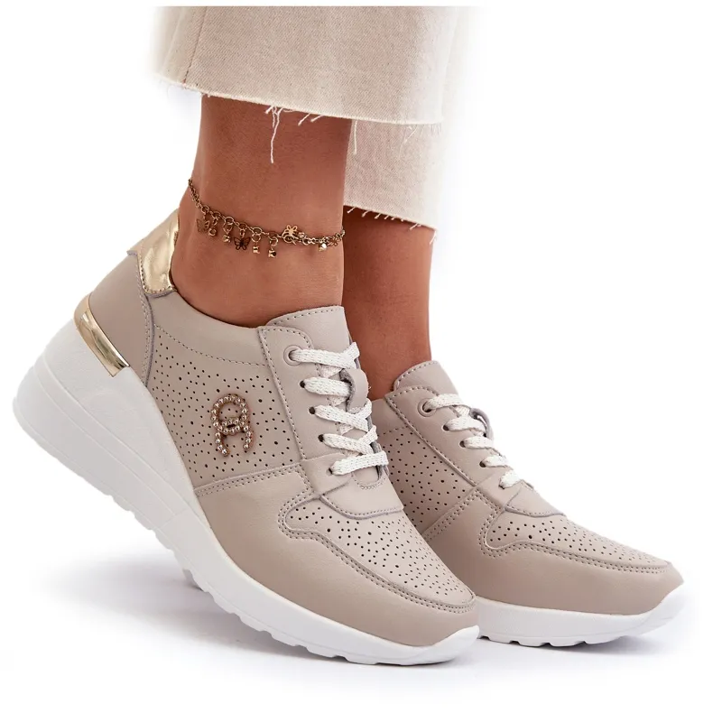 Baskets compensées en cuir pour femme Beige S.Barski LR810