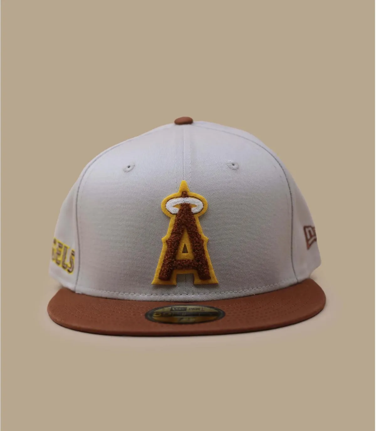 Casquette fitted Anaheim Angels beige orange - Casquette Boucle 59Fifty Angels offwhite green New Era : Headict