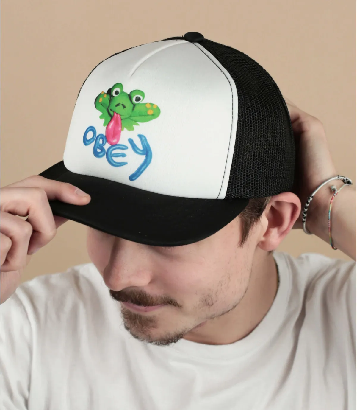 casquette trucker grenouille - Hopper Trucker black Obey : Headict