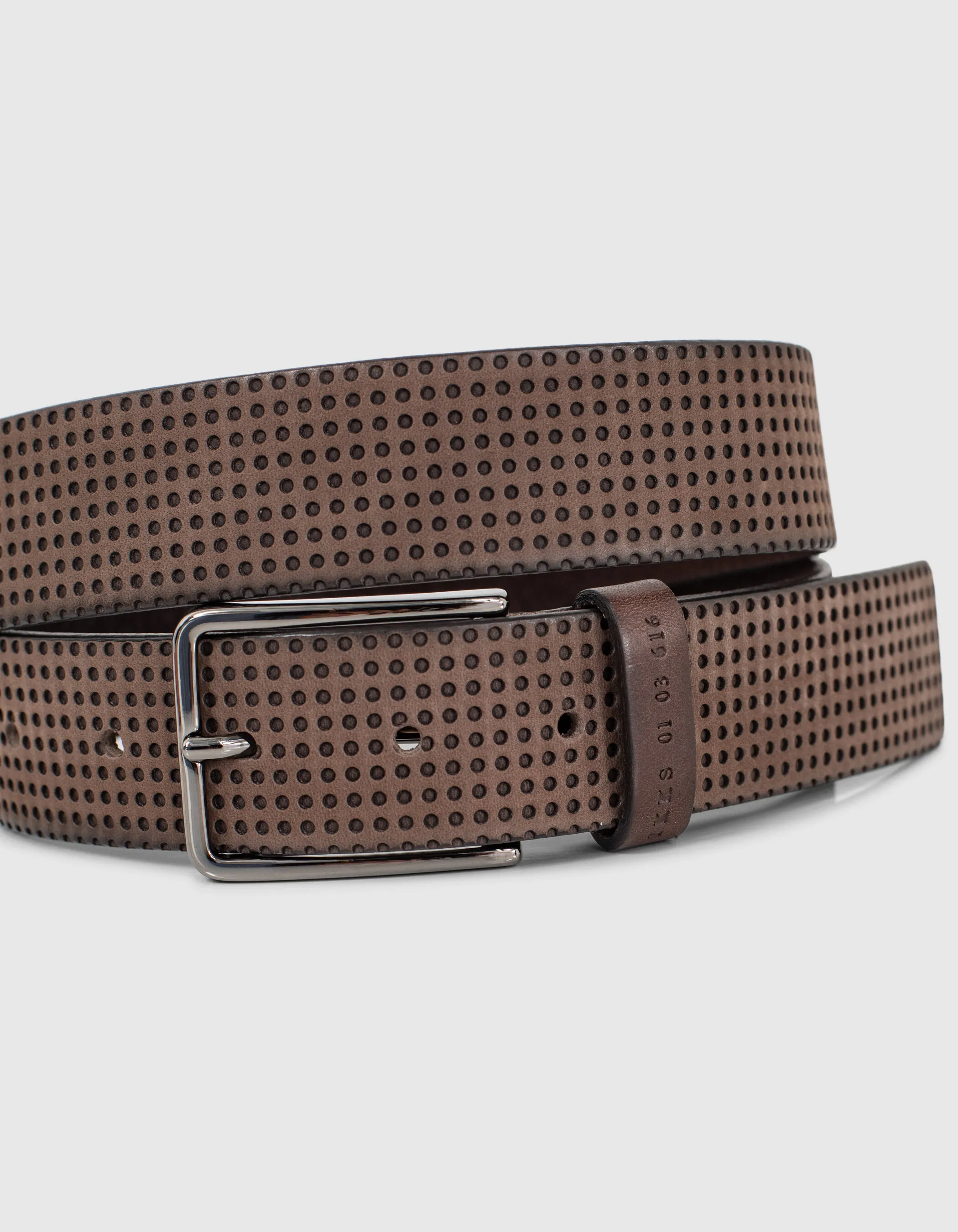 Ceinture dark choco en cuir perforé Homme