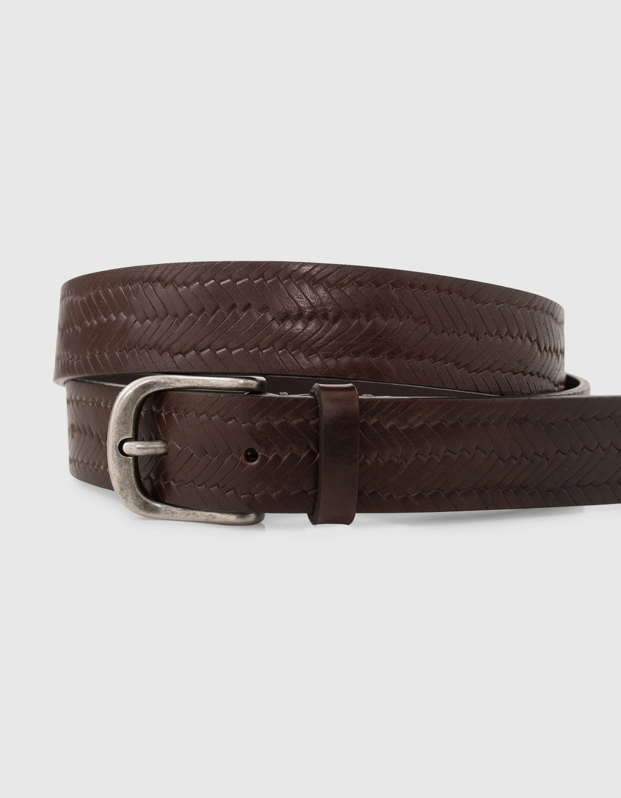 Ceinture marron foncé en cuir embossé tressage Homme