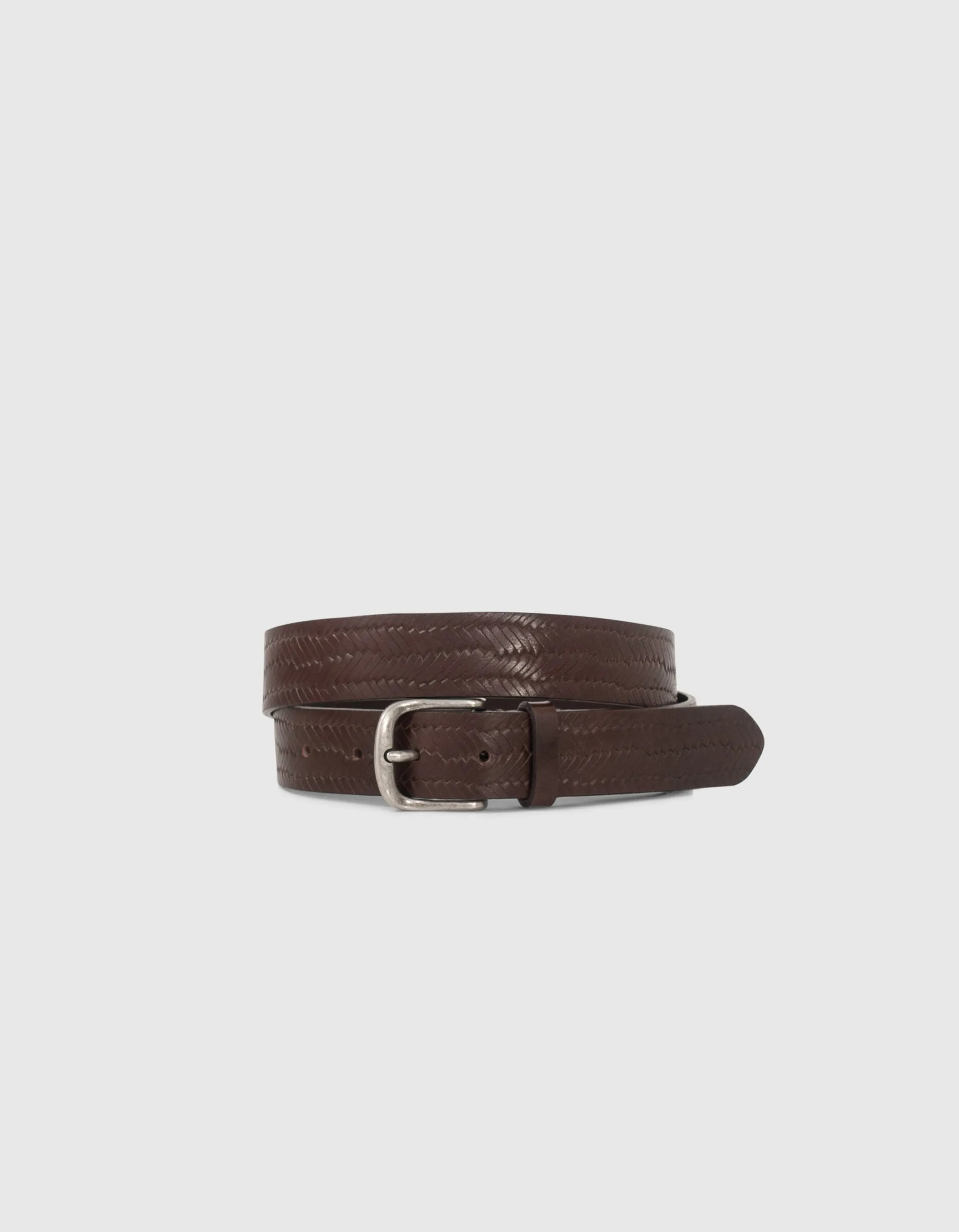 Ceinture marron foncé en cuir embossé tressage Homme