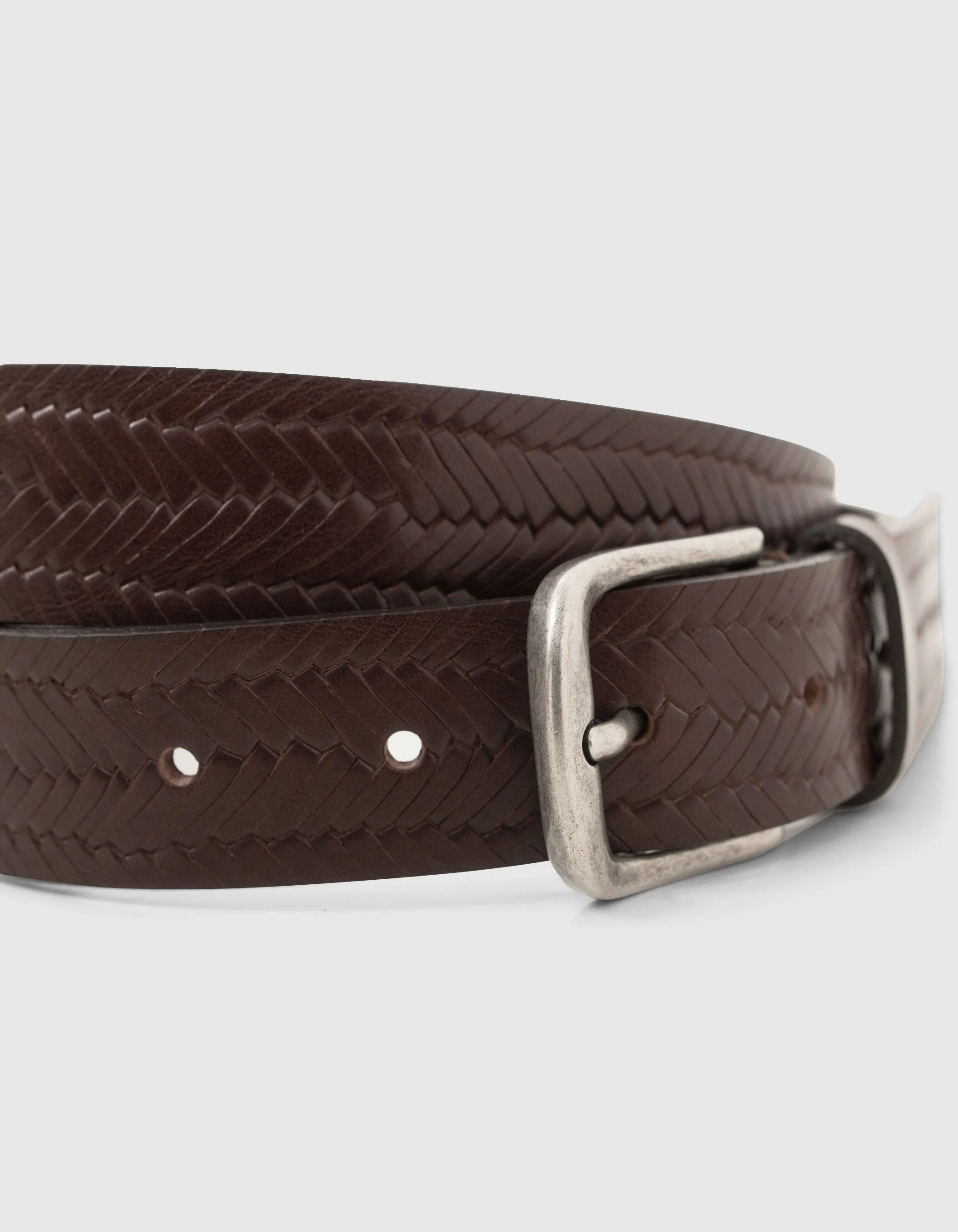 Ceinture marron foncé en cuir embossé tressage Homme