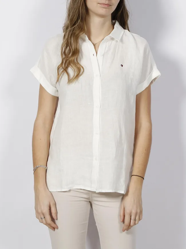 Chemise manches courtes lin blanc femme - Tommy Hilfiger | wimod