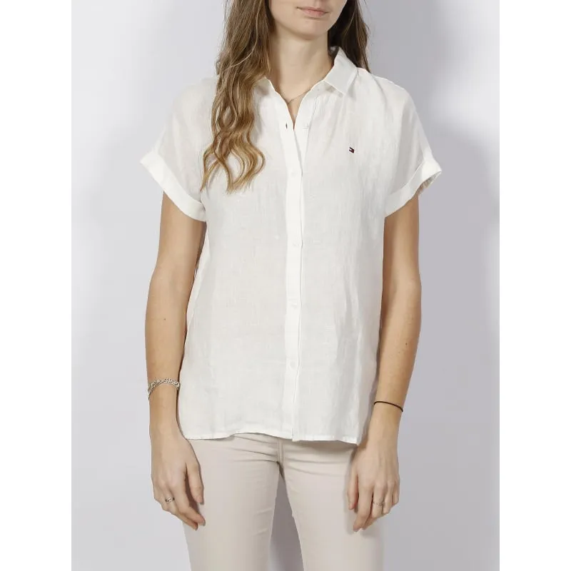 Chemise manches courtes lin blanc femme - Tommy Hilfiger | wimod