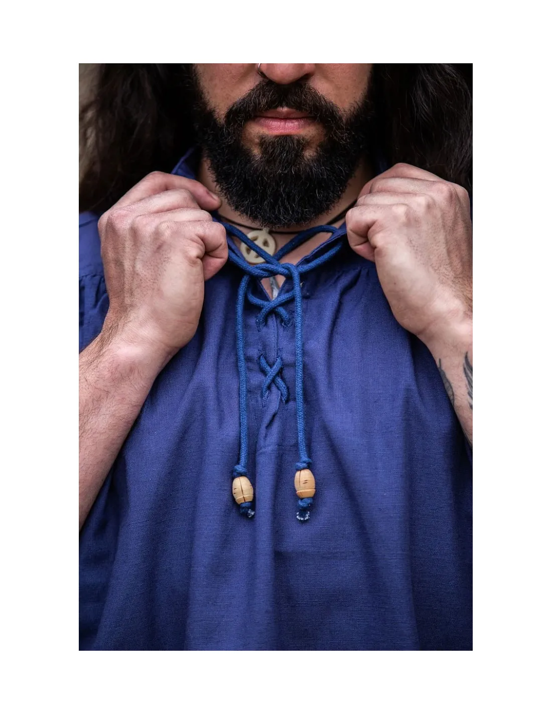 Chemise médiévale bleue sans manches, modèle Louis ⚔️ Boutique Épées