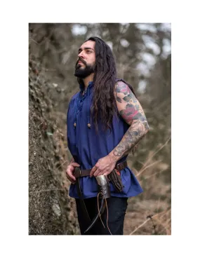 Chemise médiévale bleue sans manches, modèle Louis ⚔️ Boutique Épées