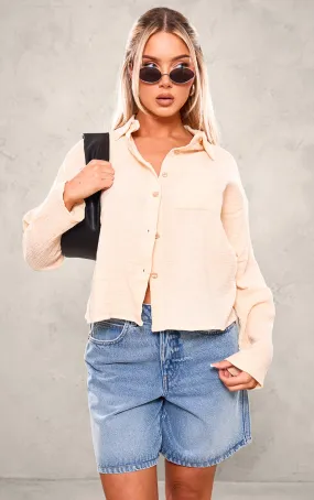 Chemise oversize en étamine taupe à manches longues et détail poche