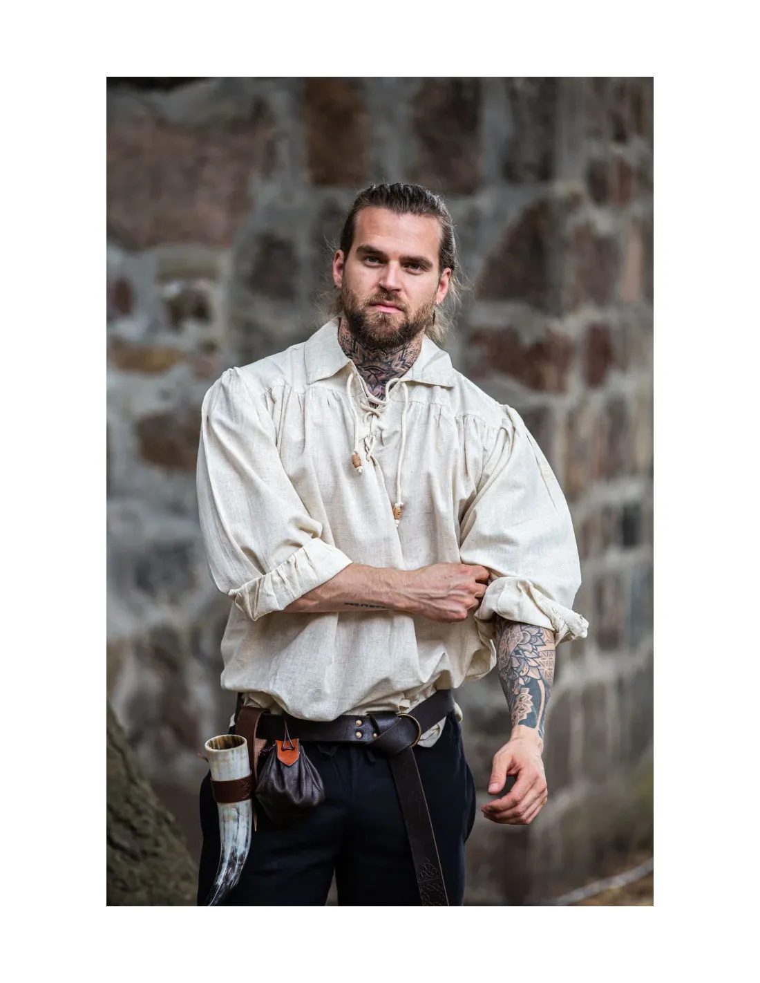 Chemise pirate Artur à lacets, couleur blanc naturel ⚔️ Boutique Épées