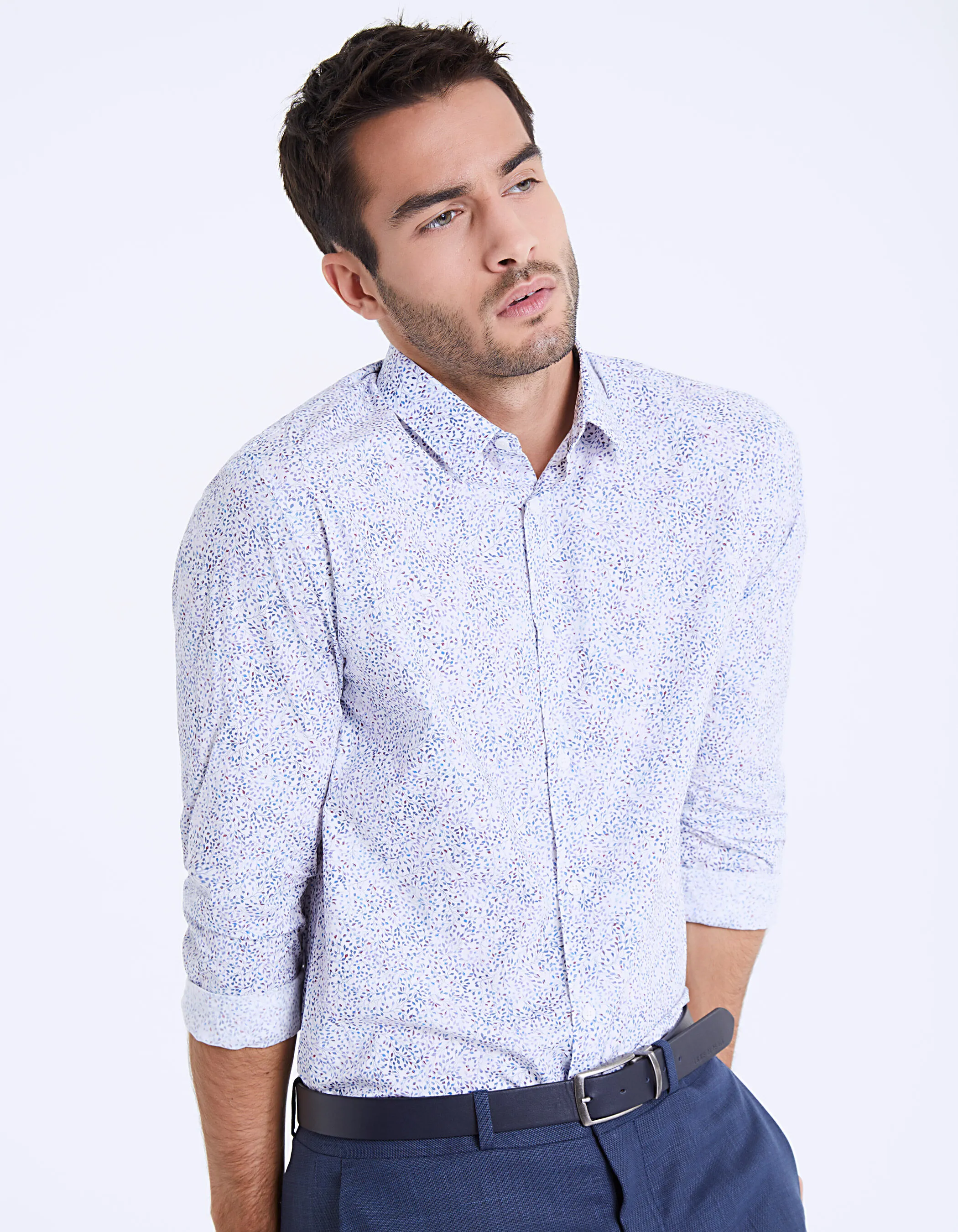 Chemise slim tissu Liberty à feuilles shadow Homme