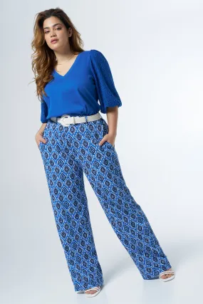 Femmes pantalon avec imprimé et ceinture Multi blue | MS Mode