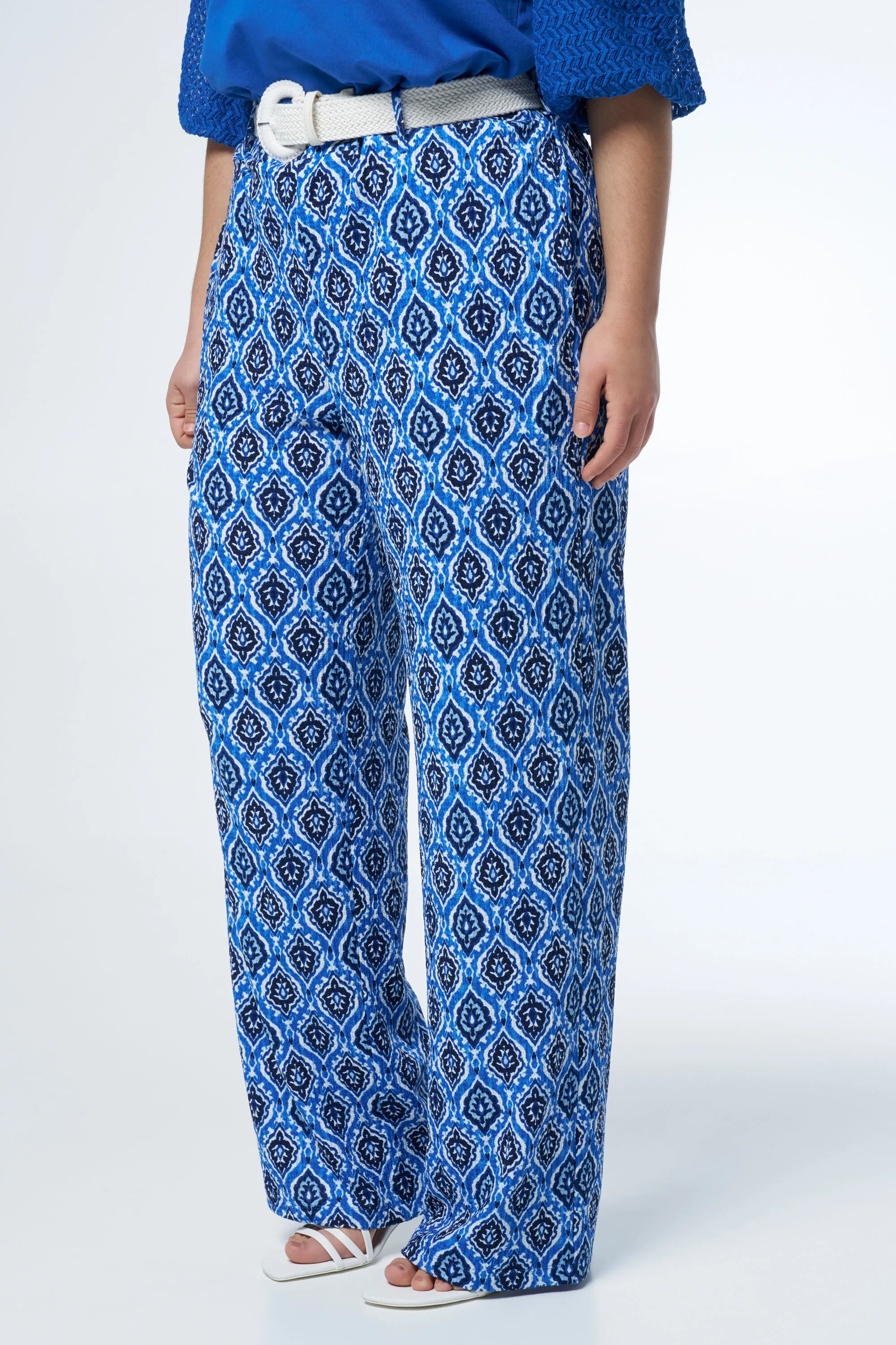 Femmes pantalon avec imprimé et ceinture Multi blue | MS Mode