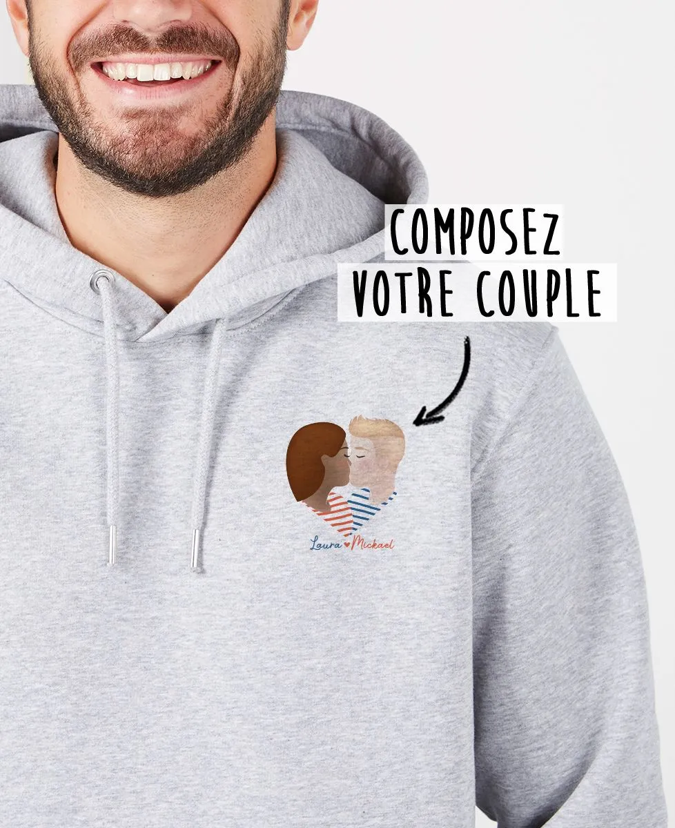 Hoodie homme Couple coeur imprimé personnalisé