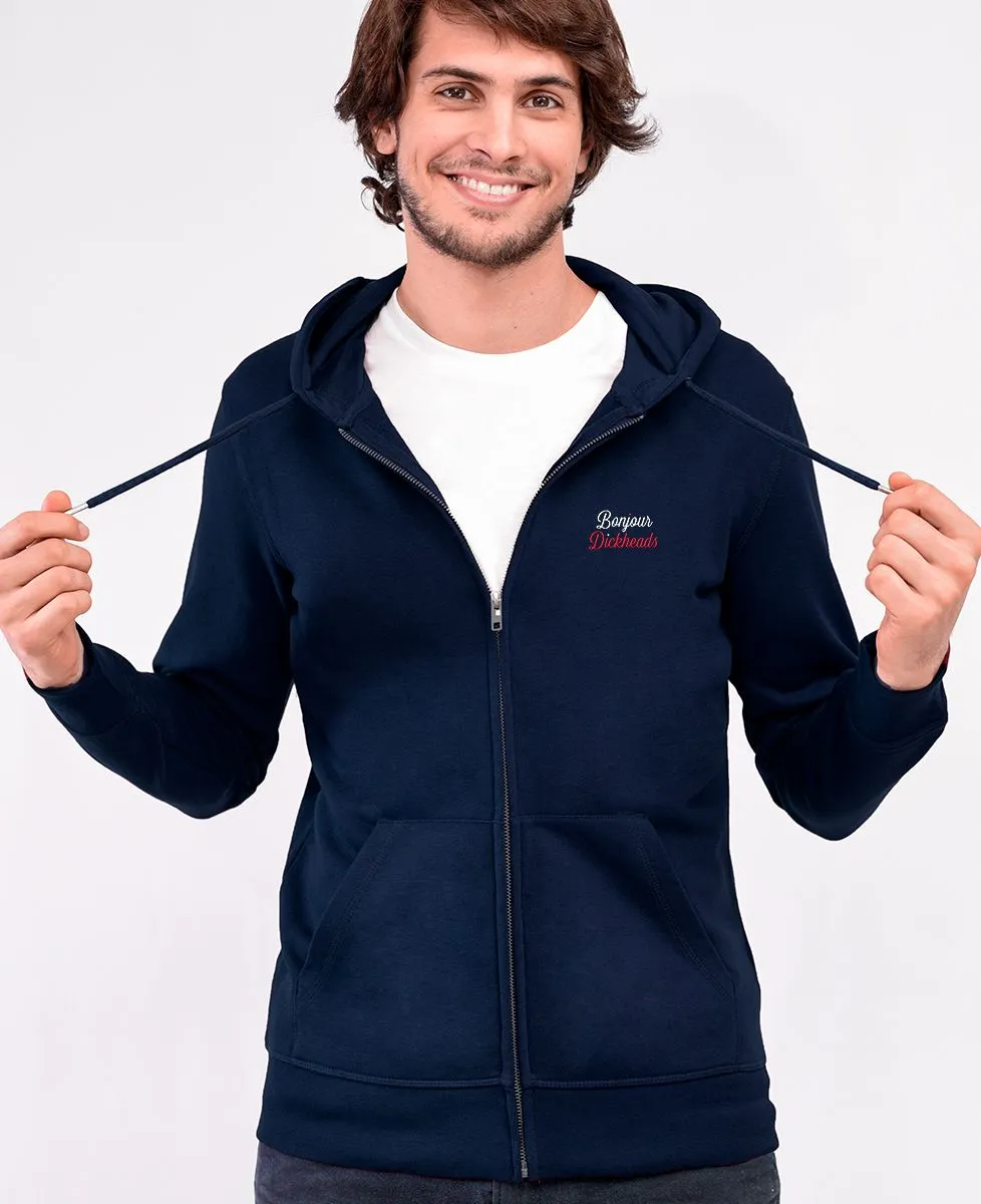 Hoodie zippé homme Bonjour Dickheads (brodé)