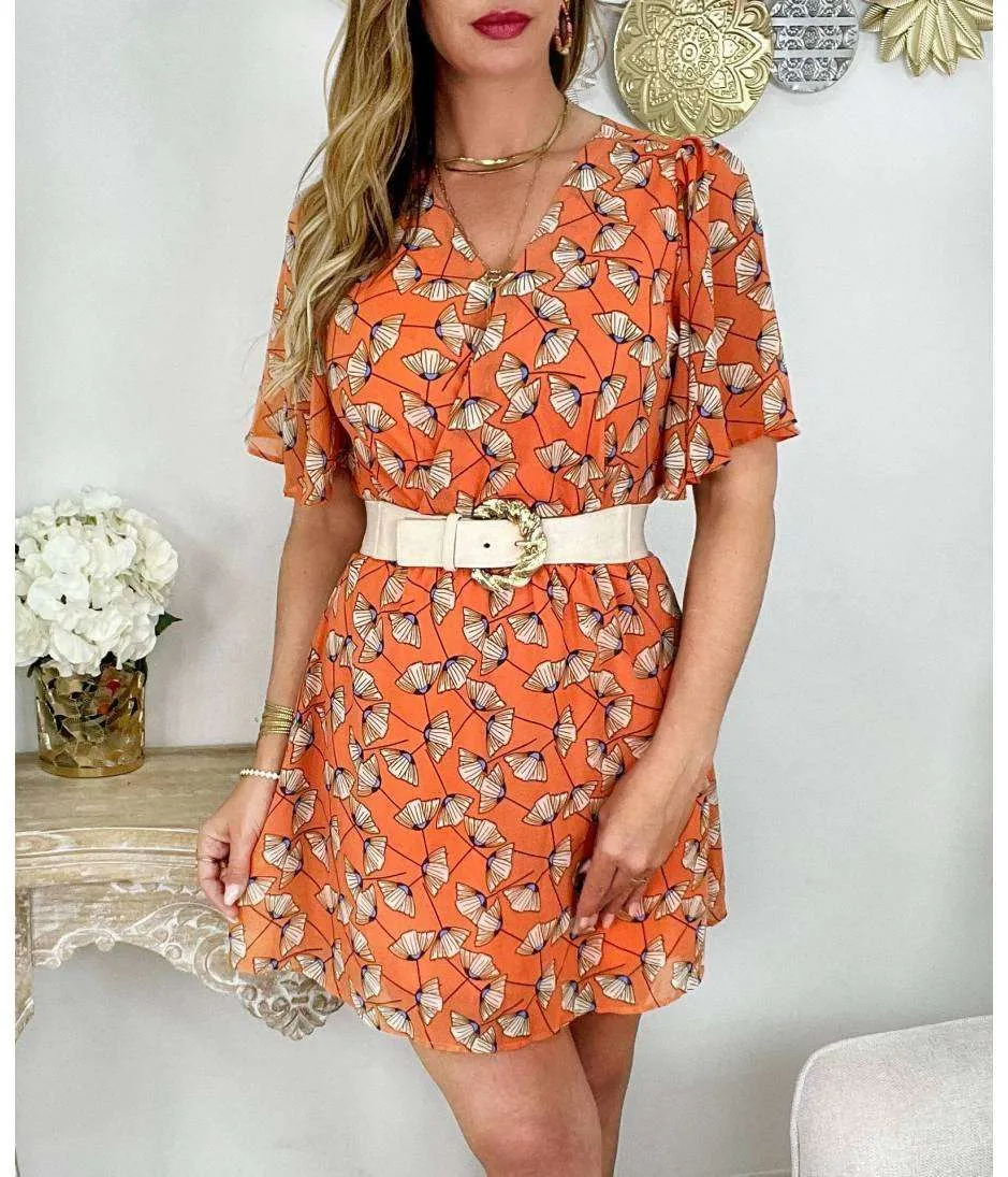 Ma robe en voilage et sa ceinture "orange & flowers"