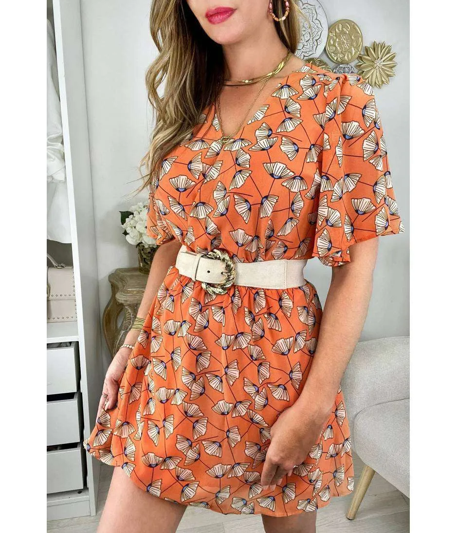 Ma robe en voilage et sa ceinture "orange & flowers"