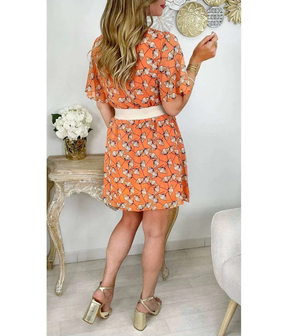 Ma robe en voilage et sa ceinture "orange & flowers"