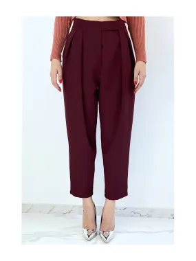 Pantalon bordeaux bouffant taille haute à pinces