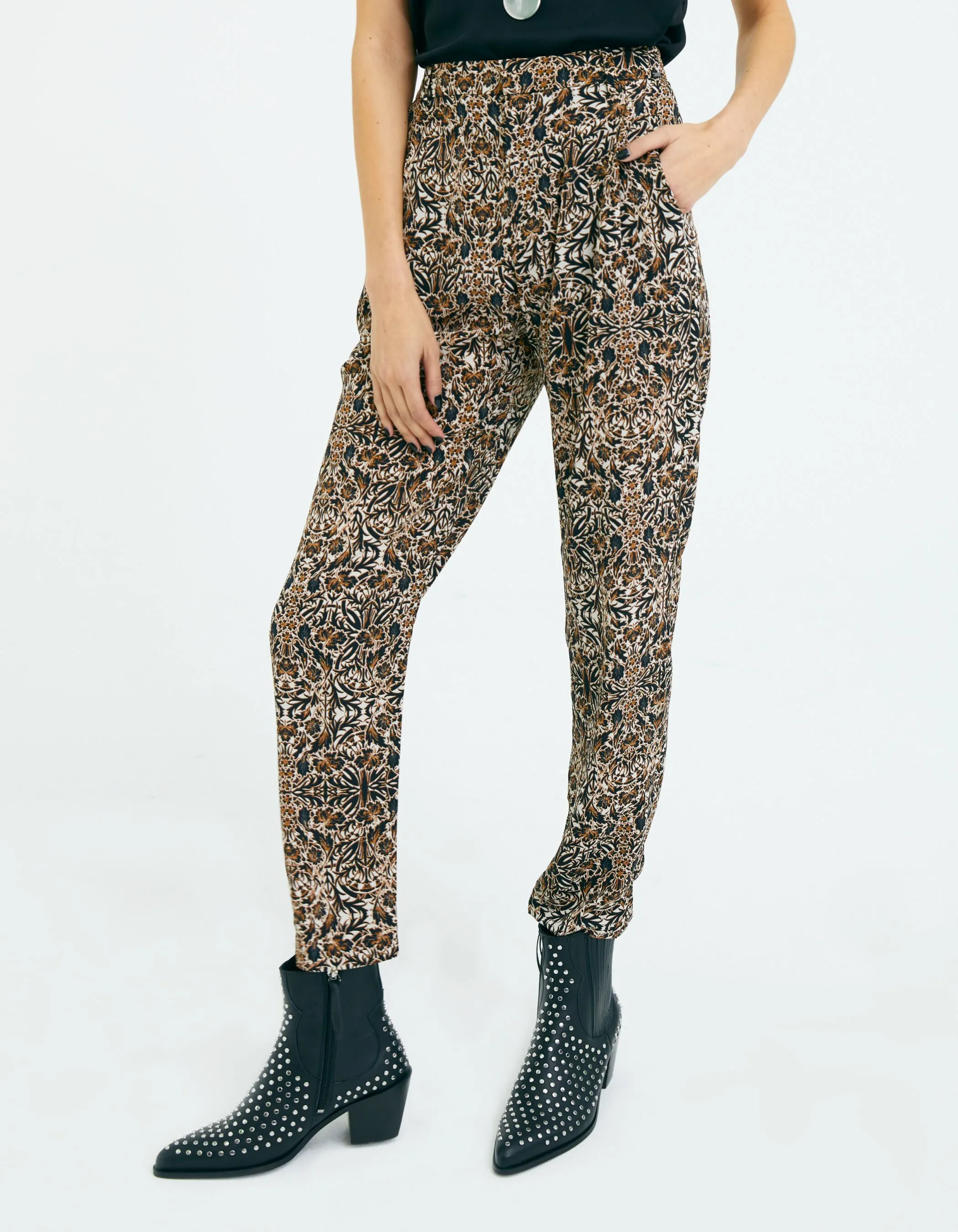 Pantalon tailleur imprimé arabesque femme