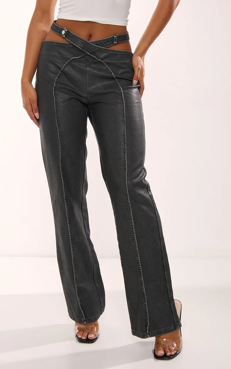 Pantalon à pinces  gris anthracite délavé découpé à ceinture