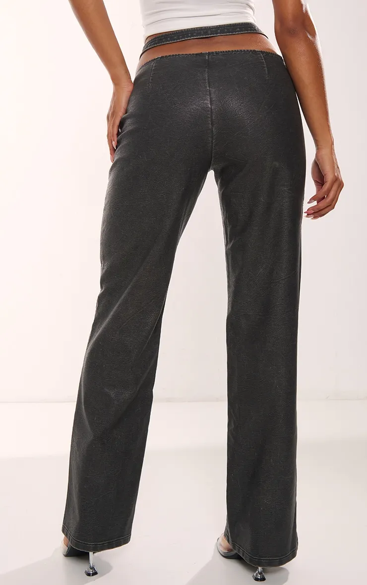 Pantalon à pinces  gris anthracite délavé découpé à ceinture