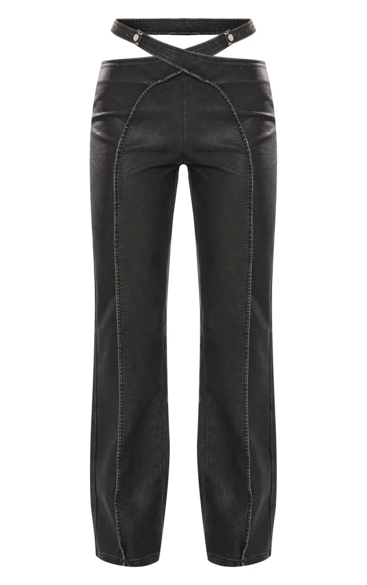 Pantalon à pinces  gris anthracite délavé découpé à ceinture