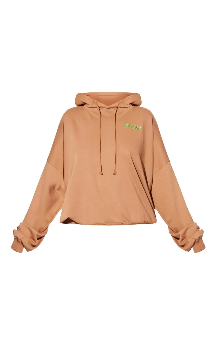 Plus Hoodie oversize chocolat imprimé New York brodé