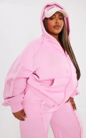 Plus Hoodie oversize rose clair à détail zip et coutures apparentes