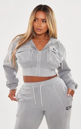 PRETTYLITTLETHING Shape Hoodie court style cargo gris chiné délavé