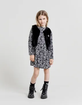 Robe 2-en-1 noire floral rock et gilet doudou fille