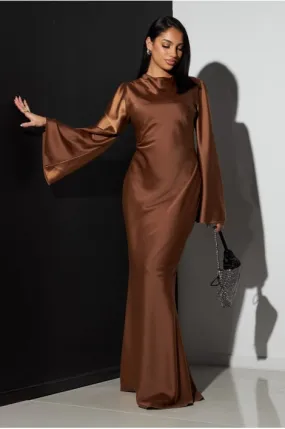 Robe ample satinée marron