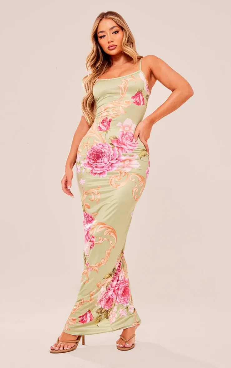 Robe longue moulante imprimé vert