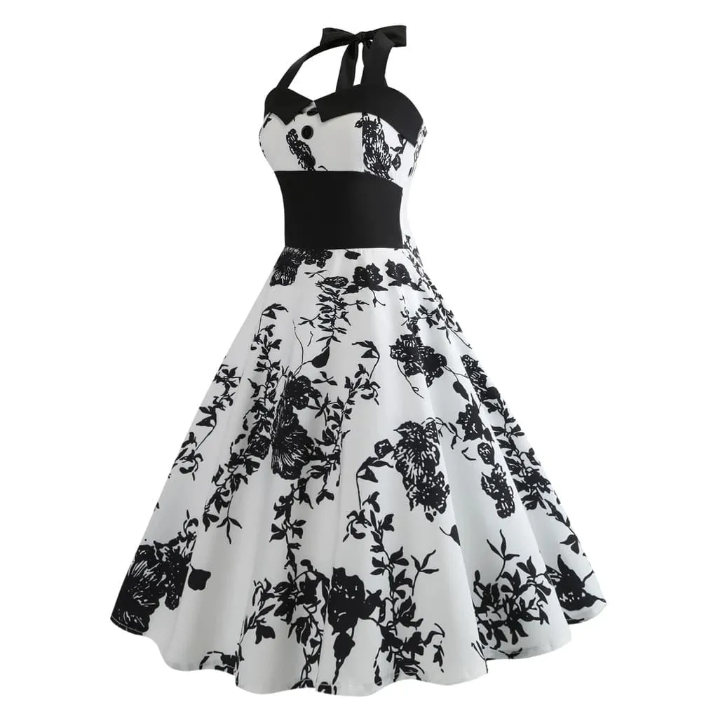 Robe Vintage  Pin-Up Fleurs Noires