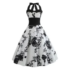 Robe Vintage  Pin-Up Fleurs Noires