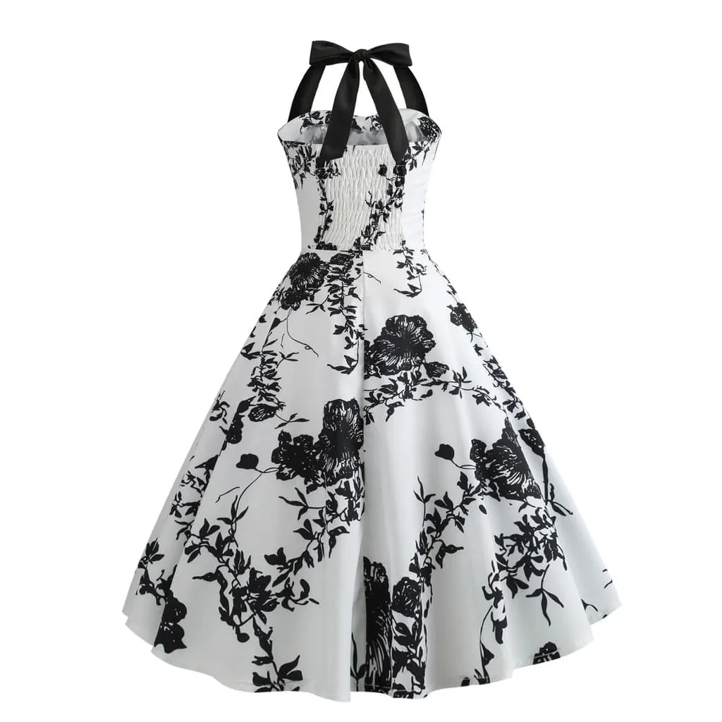 Robe Vintage  Pin-Up Fleurs Noires