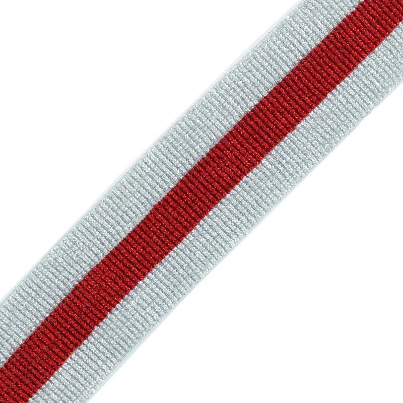 Ruban Élastique Ceinture Réveillon 40 mm - Argent/Rouge x 50cm