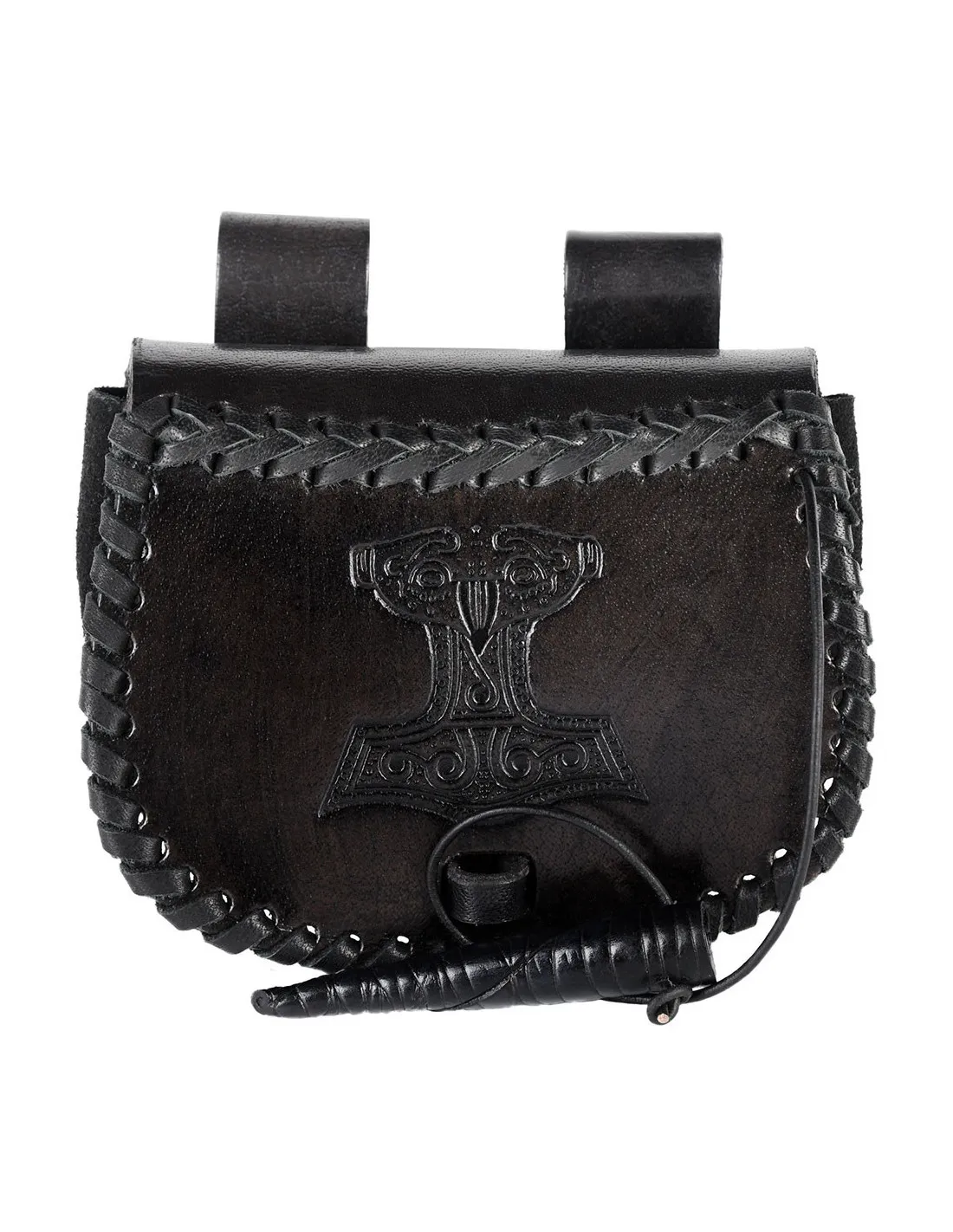 Sac viking Marteau de Thor en cuir noir, à porter à la ceinture ⚔️ Boutique