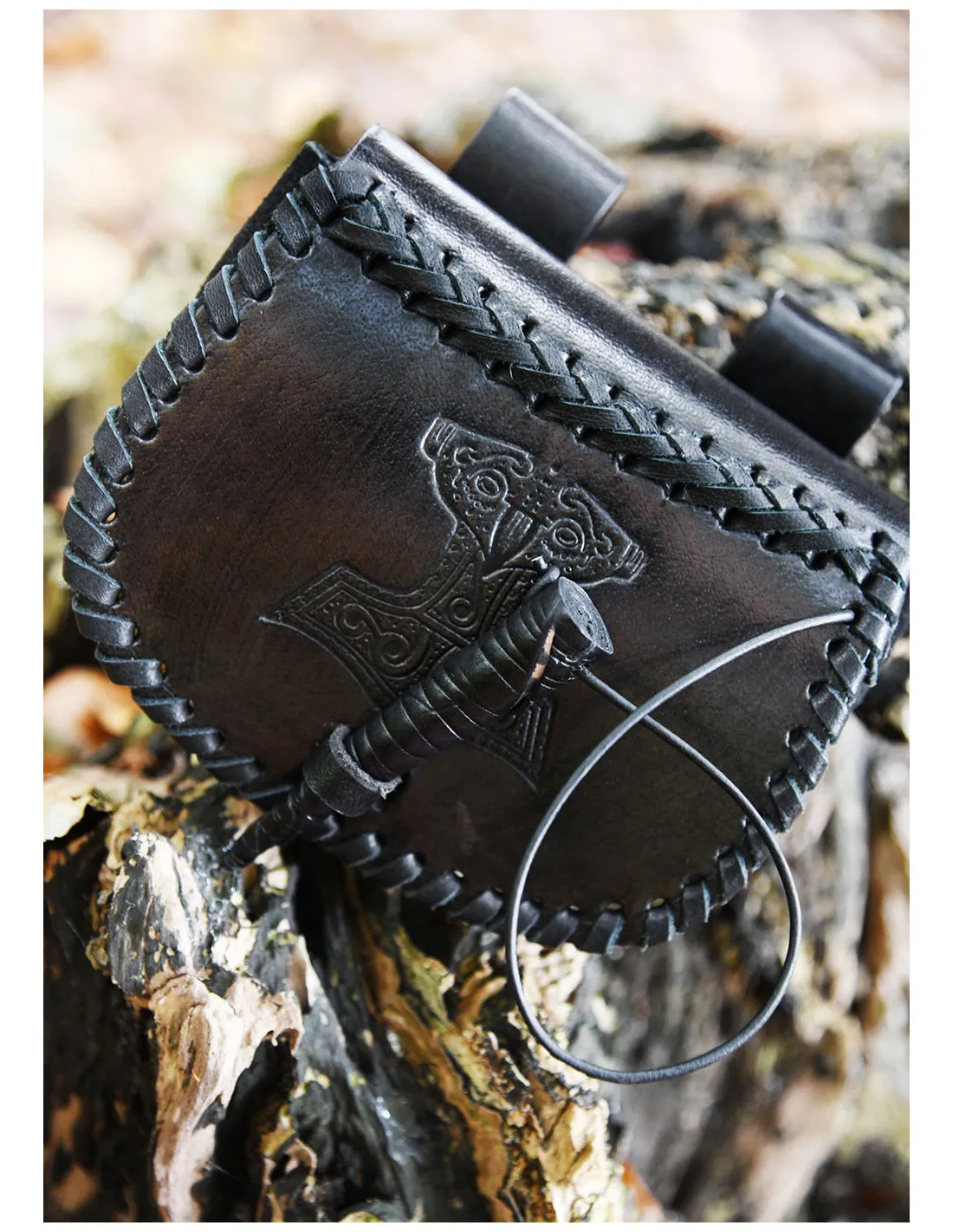 Sac viking Marteau de Thor en cuir noir, à porter à la ceinture ⚔️ Boutique