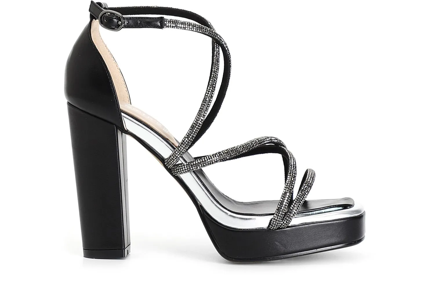 sandales double croisement avec strass black - CafèNoir