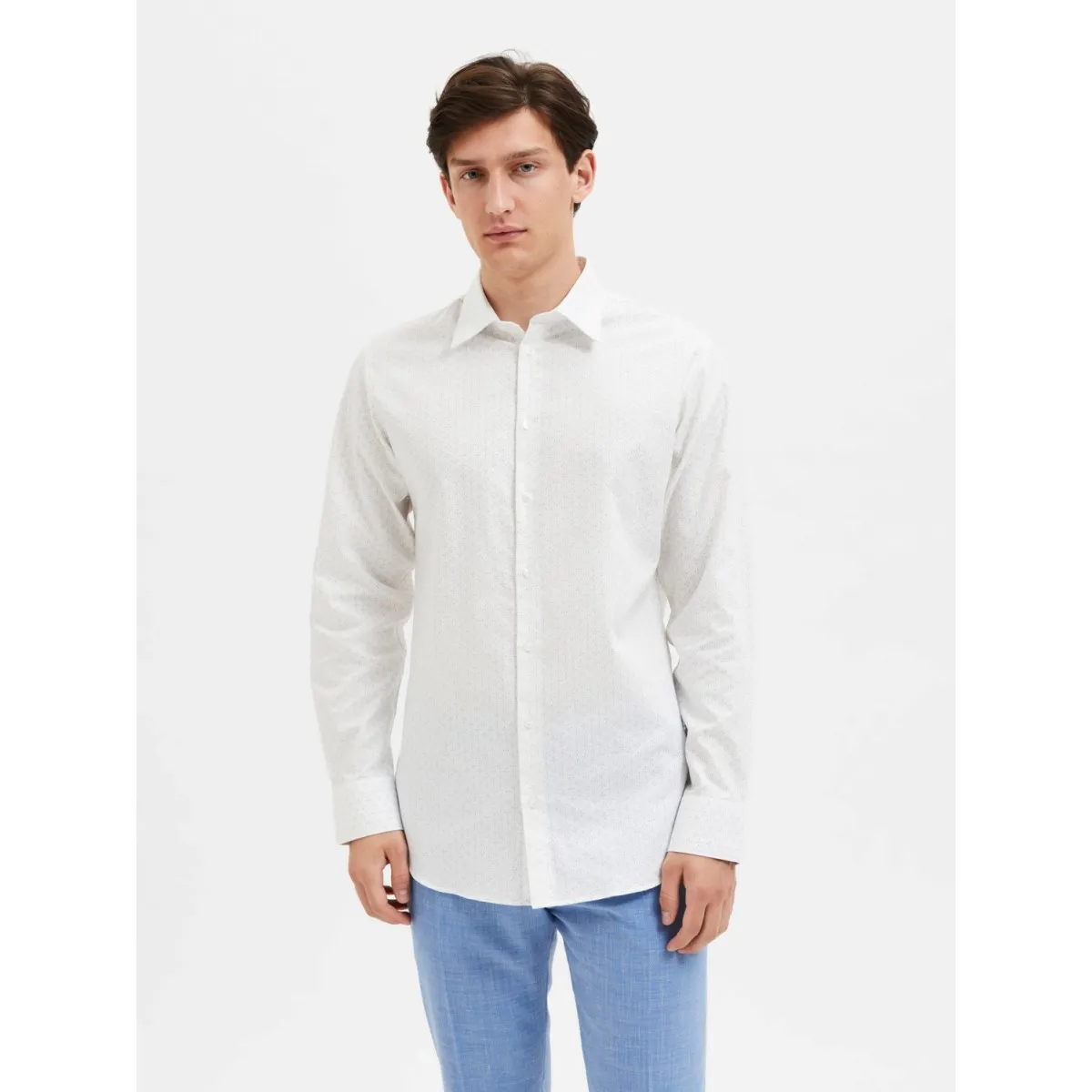 Selected homme - Chemise slim blanche à motif bleu ciel