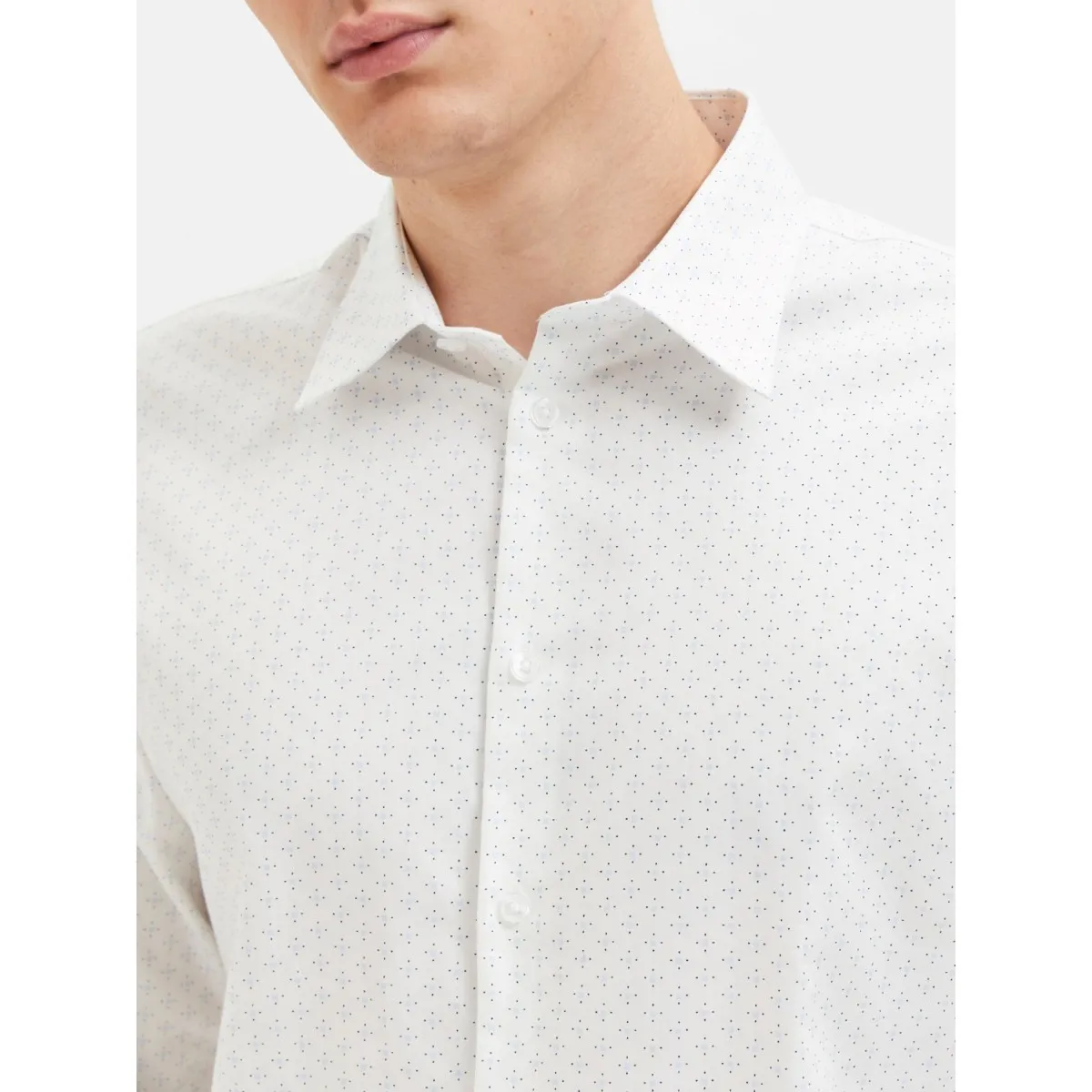 Selected homme - Chemise slim blanche à motif bleu ciel