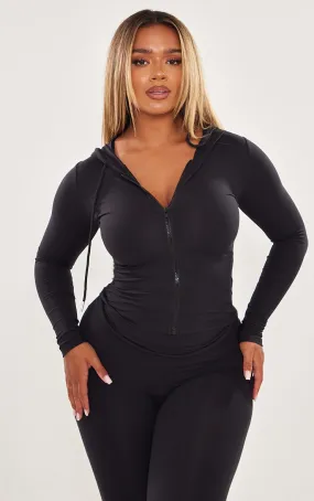 Shape Hoodie doux noir sans coutures à zip