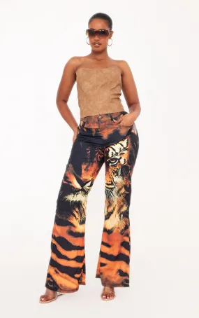 Shape Pantalon flare orange imprimé tigré