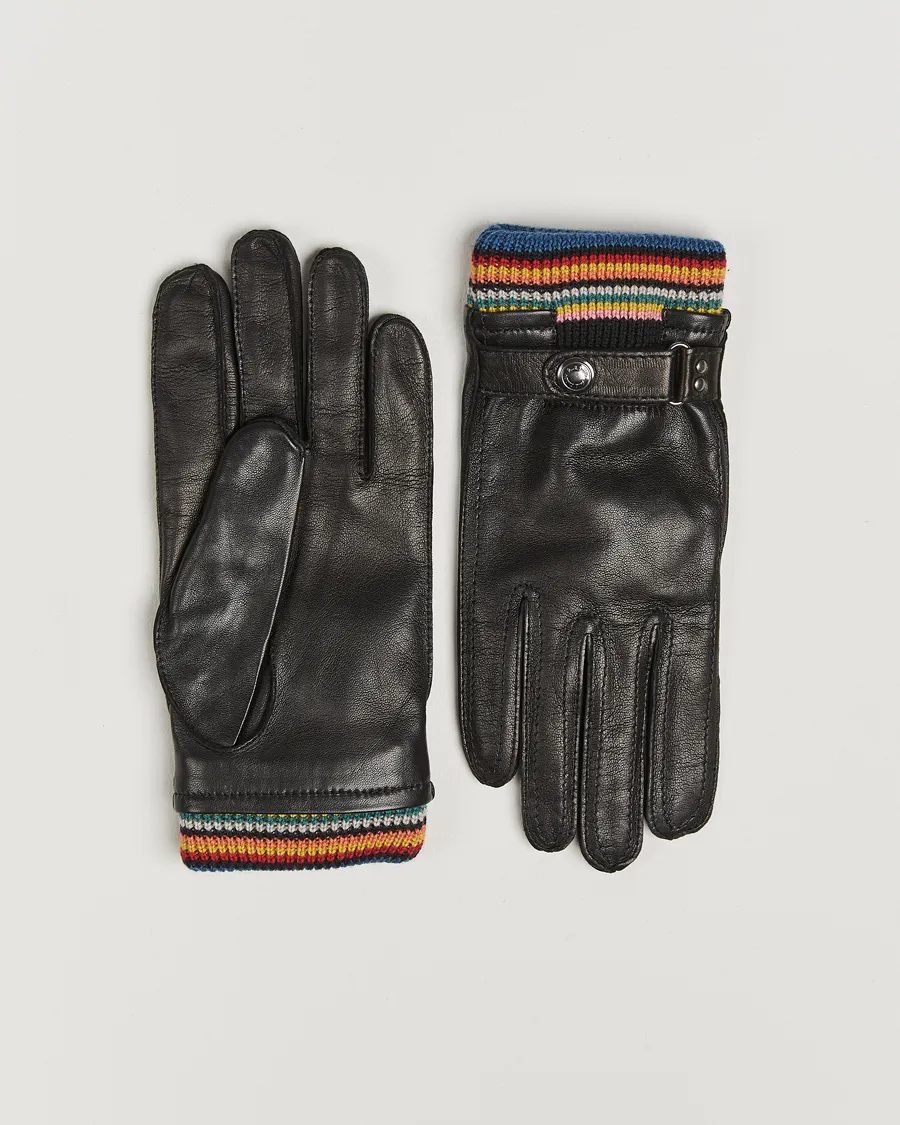 Signature Stripe Cuff Leather Glove Black