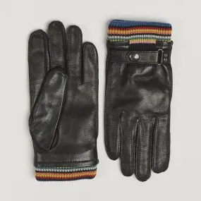 Signature Stripe Cuff Leather Glove Black